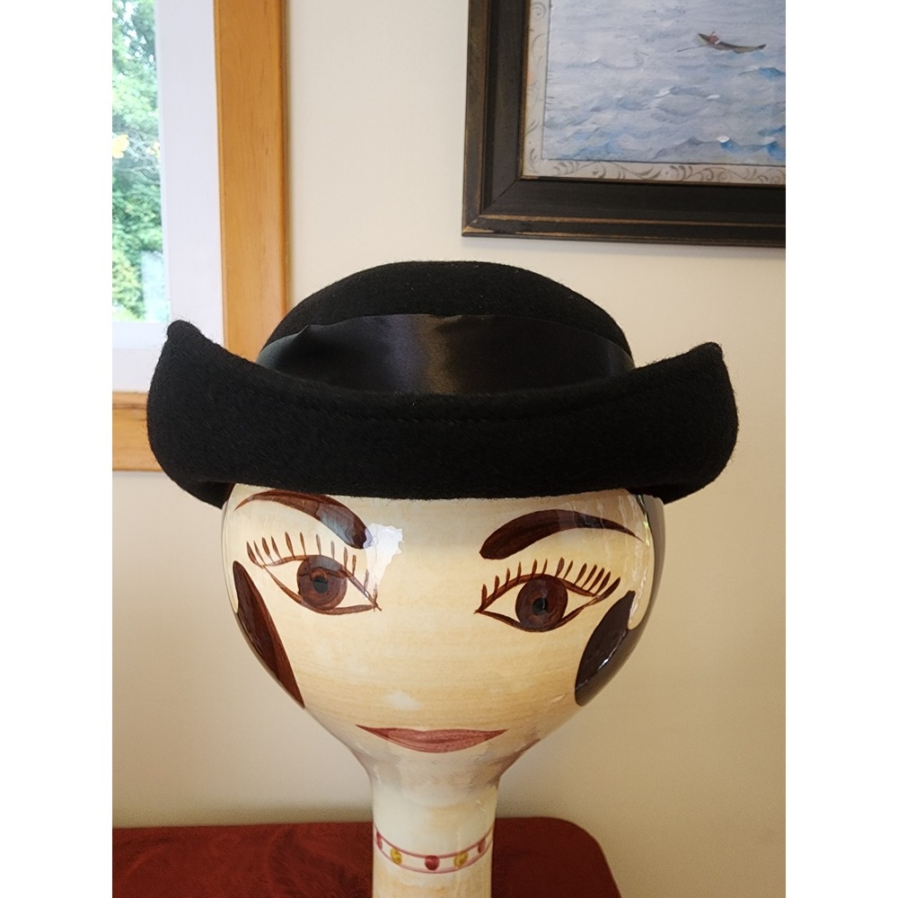 Milford Wool Hat Black 100% Wool Bowler Derby Hat Satin Ribbon Steampunk Riding